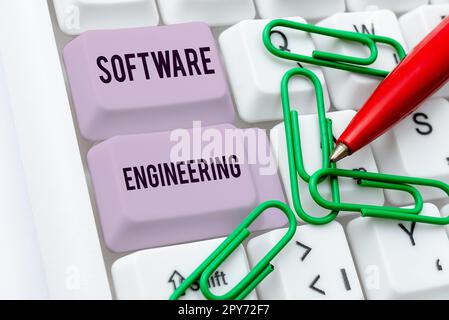 Konzeptionelle Bildunterschrift Software Engineering. Wort für Programmentwicklung im systematischen quantifizierbaren Ansatz Stockfoto