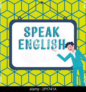 Handschriftentext sprechen Englisch. Konzeptfoto Lernen Sie eine andere Fremdsprache Online-Verbal-Kurse Stockfoto