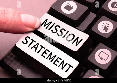 Schreiben mit Anzeige des Textes „Mission Statement“. Geschäftskonzept formelle Zusammenfassung der Ziele und Werte eines Unternehmens Stockfoto