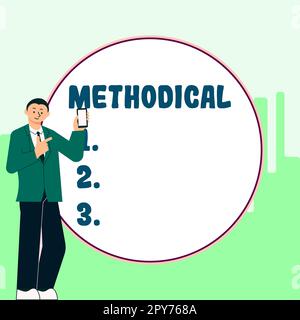 Textbeschriftung mit methodischer Darstellung. Geschäftsansatz Methodensystem, das in einer Studie oder zu befolgenden Vorgangsschritten verwendet wird Stockfoto