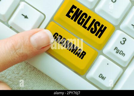 Konzeptionelle Anzeige englische Grammatik. Business Showcase-Kurse decken alle Ebenen der englischen Sprache und des Schreibens ab Stockfoto