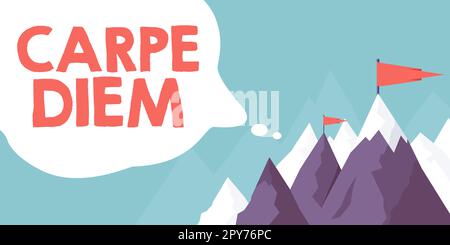 Text wird angezeigt Carpe Diem. Internet-Konzeptfestival, auf dem Menschen Musik und Tanz spielen Stockfoto