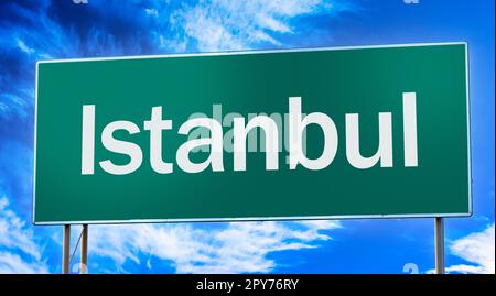 Straßenschild mit Hinweis auf den Eingang zur Stadt Istanbul Stockfoto