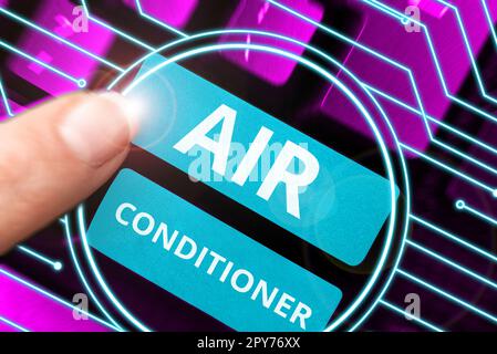 Handschriftlicher Text Klimaanlage. Betriebsübersichtsgeräte zum Waschen von Luft und zur Regelung von Luftfeuchtigkeit und Temperatur Stockfoto