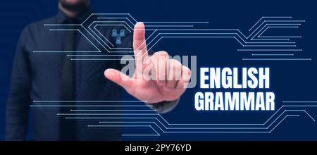 Schreiben Text anzeigen englische Grammatik. Die Kurse zum Thema Internetkonzepte decken alle Ebenen der englischen Sprache und des Schreibens ab Stockfoto