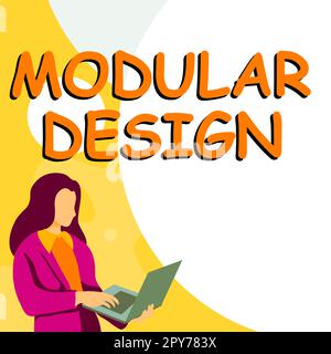 Schild mit Anzeige von Modular Design. Geschäftsüberblick Produktkonstruktion zur Herstellung eines Produkts durch Integration oder Kombination unabhängiger Teile Stockfoto