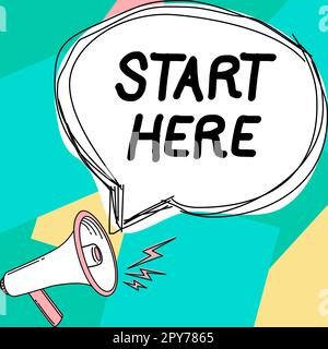 Konzeptionelle Beschriftung: Beginnen Sie hier. Ein Wort dafür, jemandem zu sagen, dass dies der Ausgangspunkt für den Weg vom Ziel ist Stockfoto