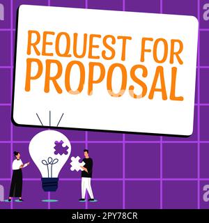 Konzeptionelle Anzeige der Vorschlagsanforderung. Das Dokument zum Geschäftsansatz enthält einen Ausschreibungsprozess nach Agentur oder Unternehmen Stockfoto