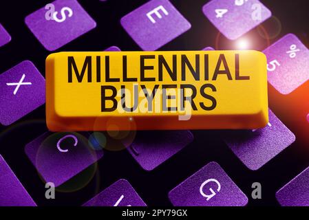 Schreiben mit Text Millennial Buyers. Wort für die Art der Verbraucher, die an Trendprodukten interessiert sind Stockfoto