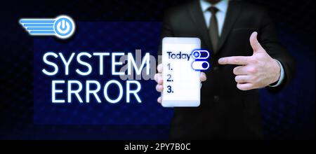 Inspiration zeigt Systemfehler an. Internet Concept Technological Failure Software Collapse Informationsverlust Stockfoto