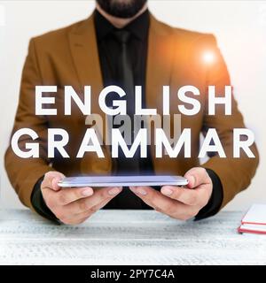 Konzeptionelle Anzeige englische Grammatik. Business Showcase-Kurse decken alle Ebenen der englischen Sprache und des Schreibens ab Stockfoto
