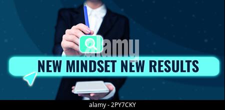 Handschriftlicher Text Neue Einstellung Neue Ergebnisse. Geschäftsübersicht offen für Chancen Keine Grenzen Denken Sie größer Stockfoto