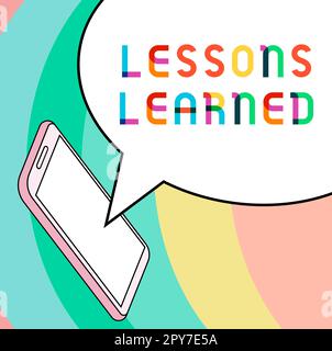 Begriffliche Beschriftung Lektionen Gelernte Lektionen. Geschäftsideen fördern den Austausch und die Nutzung von Wissen, das aus Erfahrungen gewonnen wurde Stockfoto