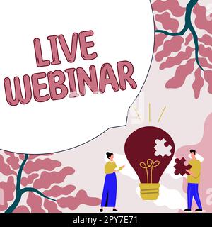 Handschriftliches Schild Live Webinar. Word für interaktives Seminar, das in Echtzeit über das Internet übertragen wird Stockfoto
