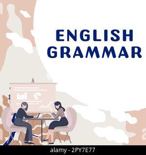 Inspiration mit Zeichen für englische Grammatik. Word für Kurse decken alle Ebenen des englischen Sprech- und Schreibens ab Stockfoto