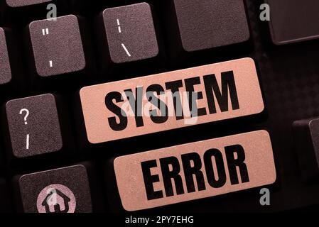 Inspiration zeigt Systemfehler an. Geschäftskonzept Technologiefehler Softwarekollaps Datenverlust Stockfoto