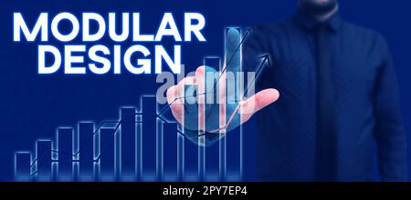 Schild mit Anzeige von Modular Design. Geschäftsüberblick Produktkonstruktion zur Herstellung eines Produkts durch Integration oder Kombination unabhängiger Teile Stockfoto