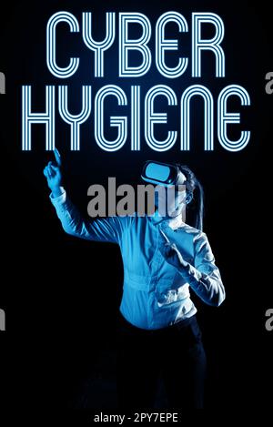 Schild mit der Aufschrift Cyber Hygiene. Konzeptionelle Fotoschritte, die Computerbenutzer Unternehmen, um ihre Cyber-Sicherheit zu verbessern Stockfoto