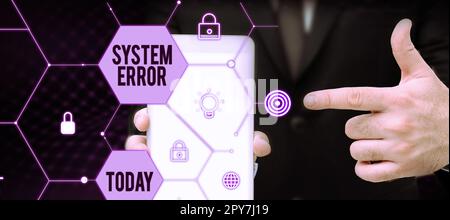 Systemfehler bei konzeptioneller Beschriftung. Geschäftsübersicht Technologischer Fehler Softwarekollaps Datenverlust Stockfoto