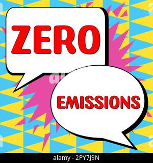 Konzeptionelle Anzeige Null Emissionen. Das Wort auf gibt keine umweltschädlichen Abfallprodukte ab Stockfoto