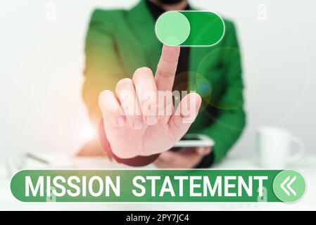 Konzeptionelle Überschrift Mission Statement. Wort, das auf einer formellen Zusammenfassung der Ziele und Werte eines Unternehmens geschrieben wurde Stockfoto