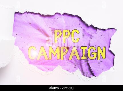 Konzeptionelle PPC-Kampagne anzeigen. Der Geschäftsansatz nutzt PPC, um für ihre Produkte und Dienstleistungen zu werben Stockfoto
