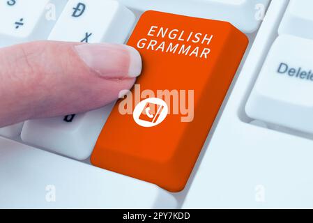 Konzeptionelle Anzeige englische Grammatik. Word für Kurse decken alle Ebenen des englischen Sprech- und Schreibens ab Stockfoto