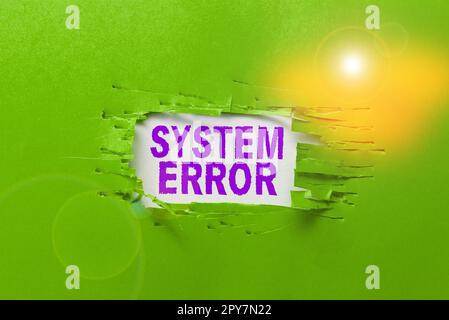 Inspiration zeigt Systemfehler an. Konzept, das technologischen Fehler bedeutet Softwarekollaps Datenverlust Stockfoto