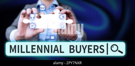 Schreiben mit Text Millennial Buyers. Wort über die Art der Verbraucher, die an Trendprodukten interessiert sind Stockfoto