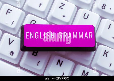 Schreiben Text anzeigen englische Grammatik. Kurse zu Geschäftsideen decken alle Ebenen des englischen Sprech- und Schreibens ab Stockfoto