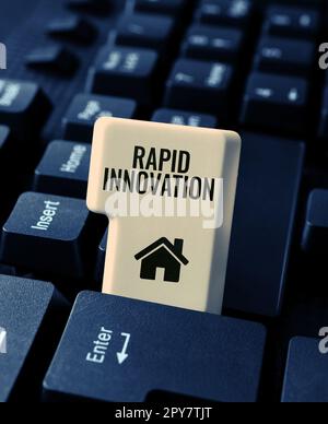 Textunterschrift für schnelle Innovationen. Geschäftsidee, die charakteristisch für eine Website ist, die Suchmaschinenalgorithmen verwendet Stockfoto