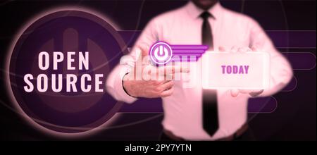 Konzeptionelle Darstellung Open Source. Ein Wort, das auf Software geschrieben ist, die frei verfügbaren Originalquellencode aufweist Stockfoto