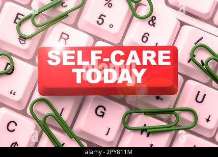 Textüberschrift Presenting Self Care Today. Unternehmen zeigen die Praxis, Maßnahmen zu ergreifen, um die eigene Gesundheit zu verbessern Stockfoto