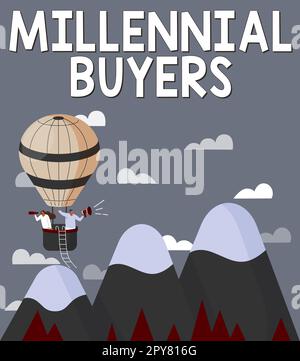 Konzeptionelle Überschrift Millennial Buyers. Wort für die Art der Verbraucher, die an Trendprodukten interessiert sind Stockfoto