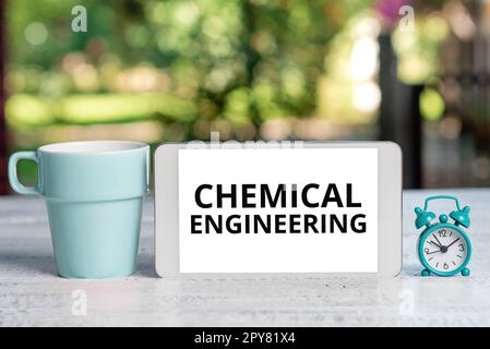 Schild mit der Aufschrift Chemical Engineering. Ein Wort über die Entwicklung von Dingen, die sich mit der industriellen Anwendung der Chemie befassen Stockfoto