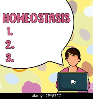 Text zeigt Inspirationshomöostase. Geschäftsidee die Tendenz zu einem Gleichgewicht zwischen voneinander abhängigen Elementen Stockfoto