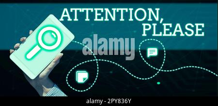 Text mit „Inspiration Attention“, bitte. Geschäftsüberblick, wie Sie sich für etwas interessieren können, das Sie ankündigen möchten Stockfoto