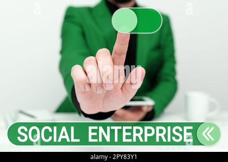 Konzeptionelle Überschrift Social Enterprise. Konzeptfotogeschäft, das auf sozial verantwortliche Weise Geld verdient Stockfoto