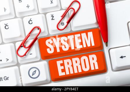 Inspiration zeigt Systemfehler an. Geschäftsbeispiele technologischer Fehler Softwarekollaps Absturz Informationsverlust Stockfoto