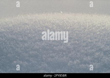 Nahaufnahme des Schneestapels mit dem Makrofoto von Schneeflocken Stockfoto