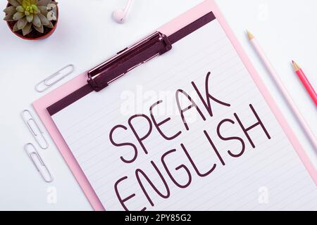 Konzeptionelle Darstellung sprechen Englisch. Internet Concept Study Another Foreign Language Online Verbal Courses Stockfoto