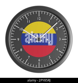 Zeichen und Symbole. Konstruktionselement. 3D Abbildung. Wanduhr mit der Flagge Venezuelas Stockfoto