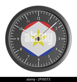 Zeichen und Symbole. Konstruktionselement. 3D Abbildung. Wanduhr mit der Flagge von Saba Stockfoto