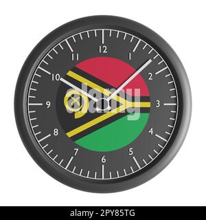 Zeichen und Symbole. Konstruktionselement. 3D Abbildung. Wanduhr mit der Flagge von Vanuatu Stockfoto