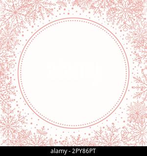 Wintervektorrahmen mit Arabesken und Schneeflocken. Rosafarbene Grußkarte. Muster mit Schneeflocken Stock Vektor