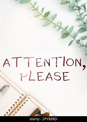 Text mit „Inspiration Attention“, bitte. Konzept bedeutet, wie man sich anzieht, wenn es etwas zu verkünden gibt Stockfoto