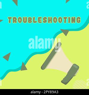 Handgeschriebenes Schild Fehlerbehebung. Wort für eine Handlung der Untersuchung oder Behandlung der aufgetretenen Probleme Stockfoto