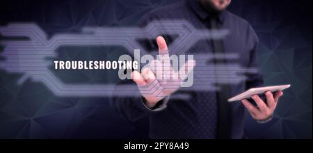 Schreiben Textanzeige Fehlerbehebung. Konzeptfoto eine Untersuchung oder Behandlung der Probleme ist aufgetreten Stockfoto