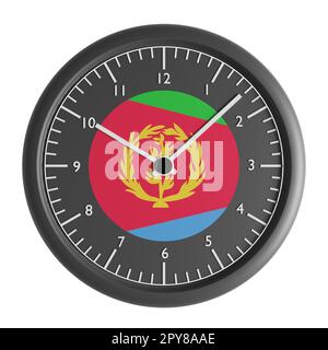 Zeichen und Symbole. Konstruktionselement. 3D Abbildung. Wanduhr mit der Flagge Eritreas Stockfoto