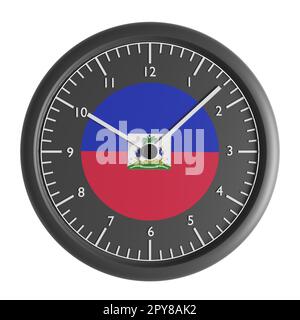 Zeichen und Symbole. Konstruktionselement. 3D Abbildung. Wanduhr mit der Flagge Haitis Stockfoto